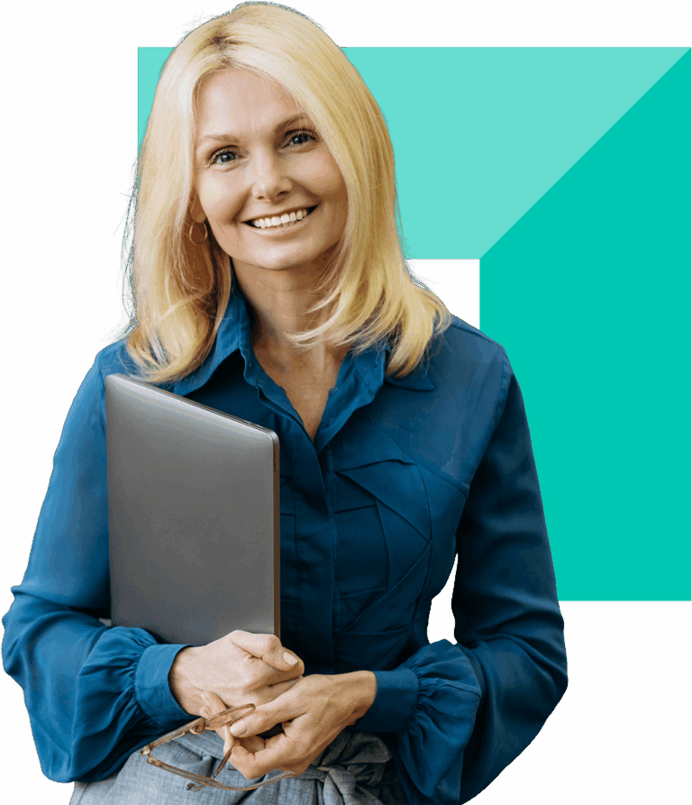 Smiling woman holding a laptop